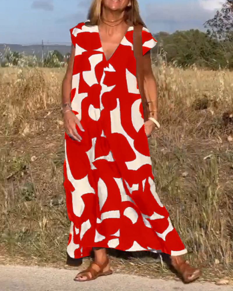 Elowen - Irregular Geometric Print Sleeveless Dress