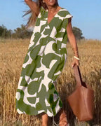 Elowen - Irregular Geometric Print Sleeveless Dress